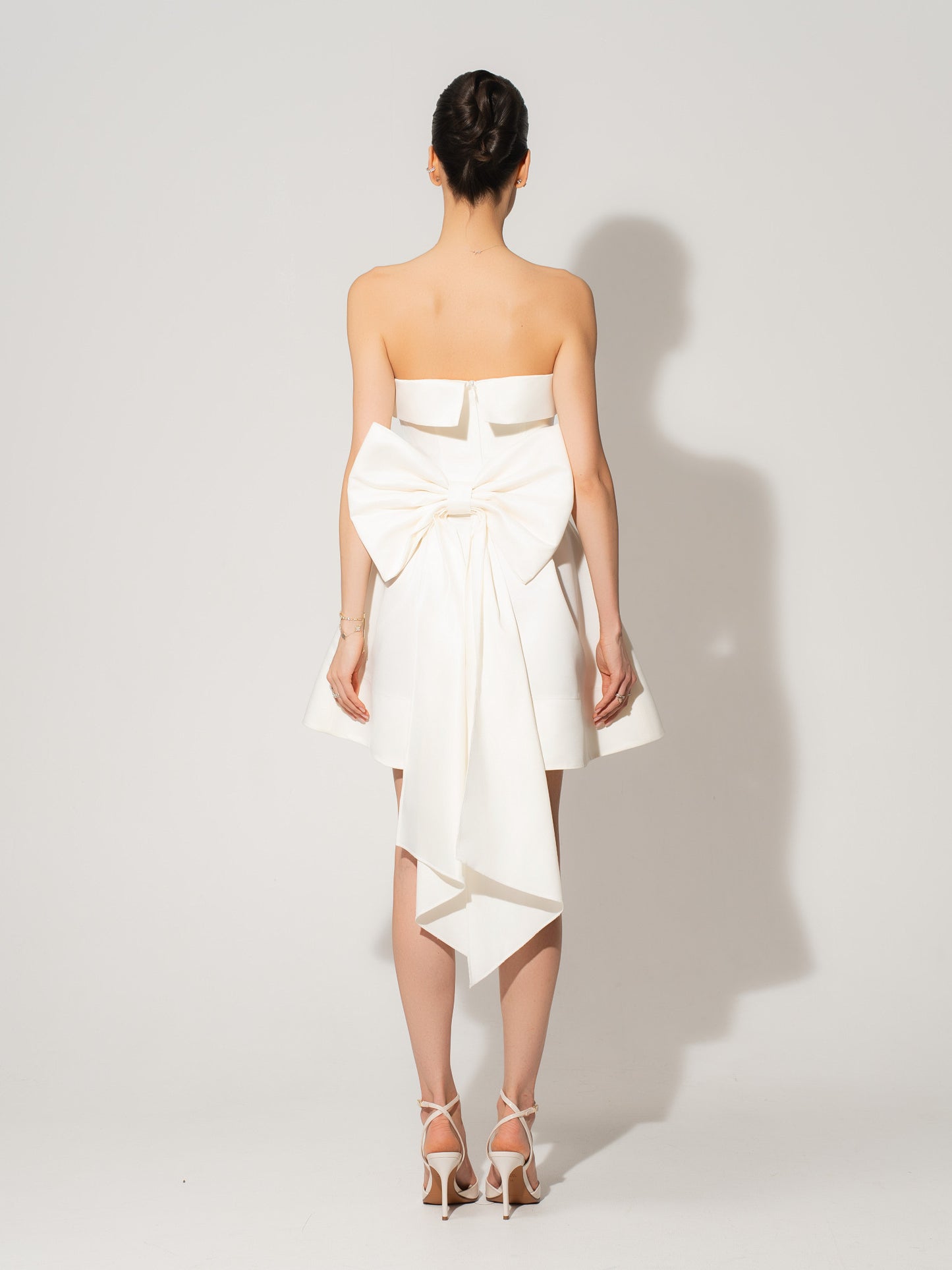 Wild Flower Satin Mini Dress With Statement Bow Belt - Pearl White