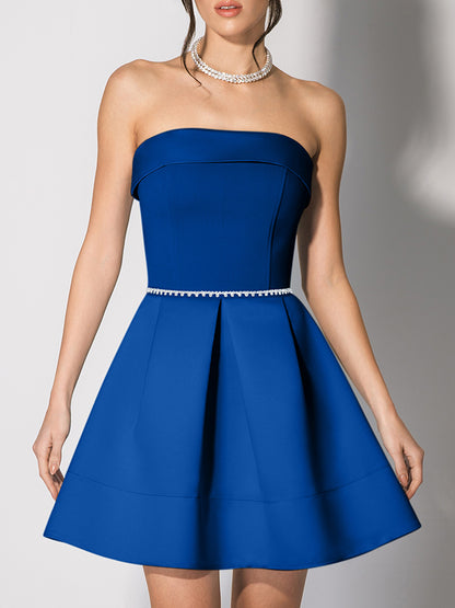 Wild Flower Flared Satin Mini Dress - Azure Blue
