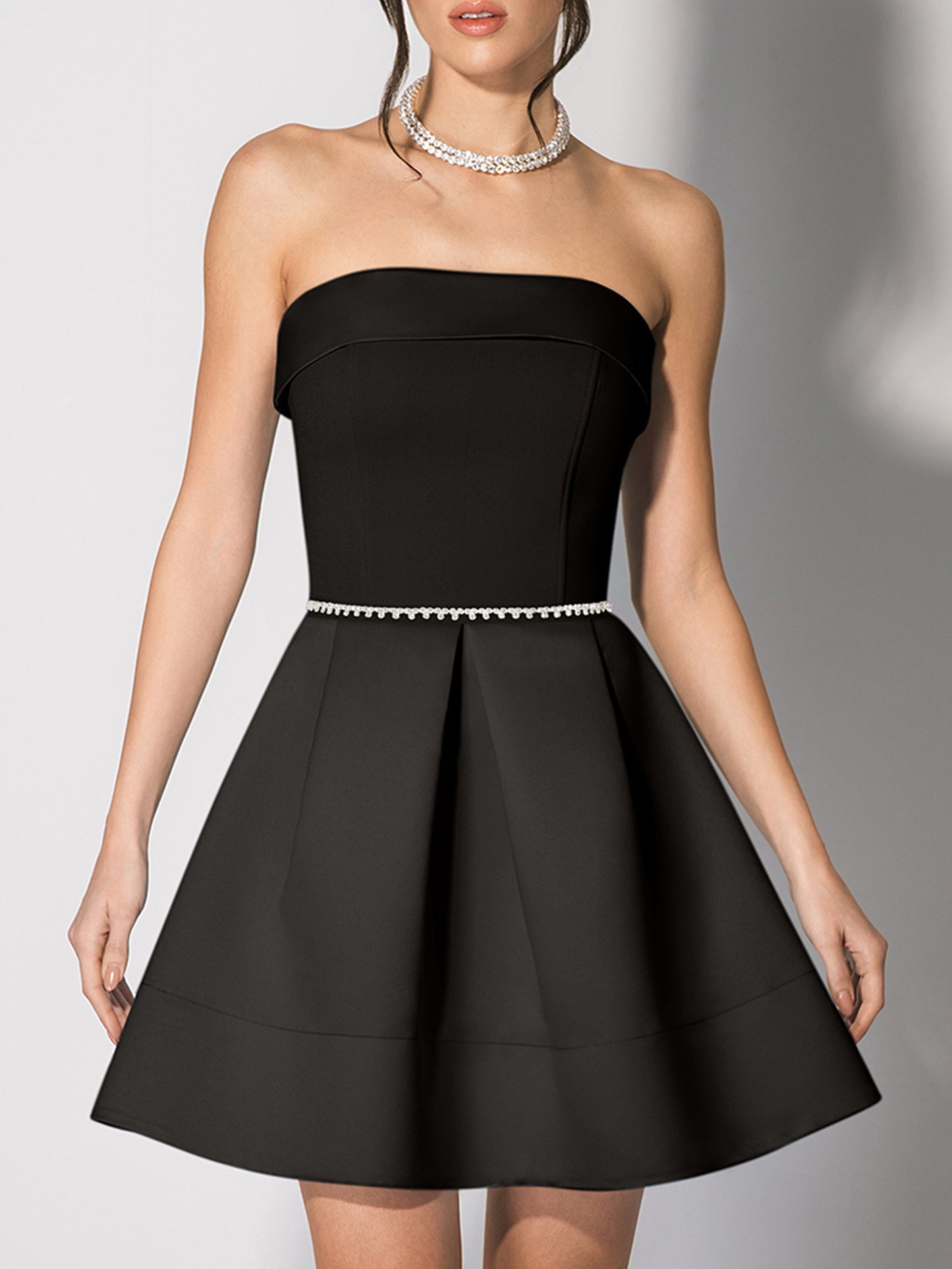 Wild Flower Flared Satin Mini Dress - Black