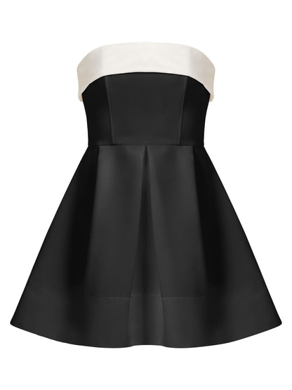 Wild Flower Flared Satin Mini Dress - Black & White by Tia Dorraine Women's Luxury Fashion Designer Clothing Brand