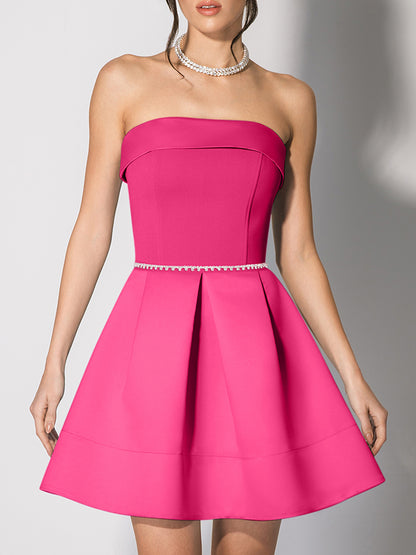 Wild Flower Flared Satin Mini Dress - Hot Pink