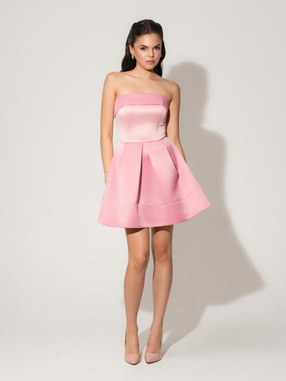Wild Flower Flared Satin Mini Dress - Light Pink