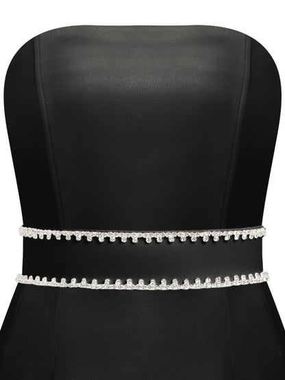 Crystal-Embellished Double Belt - Black