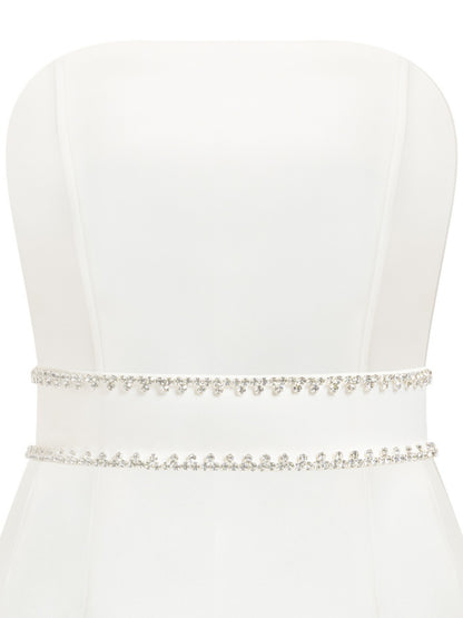 Crystal-Embellished Double Belt - Pearl White