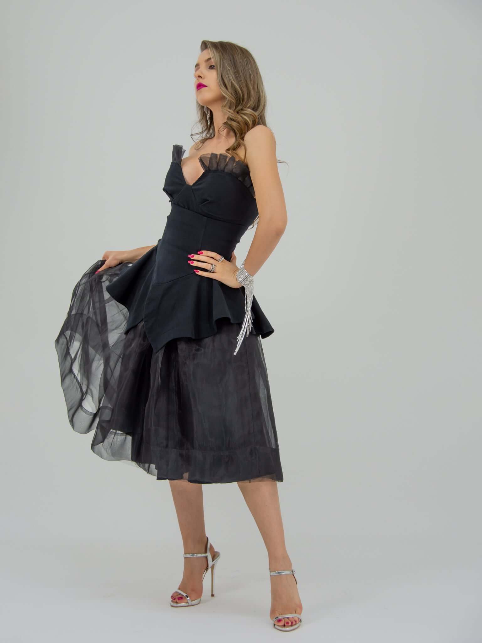 Designer black a line skirt best sale