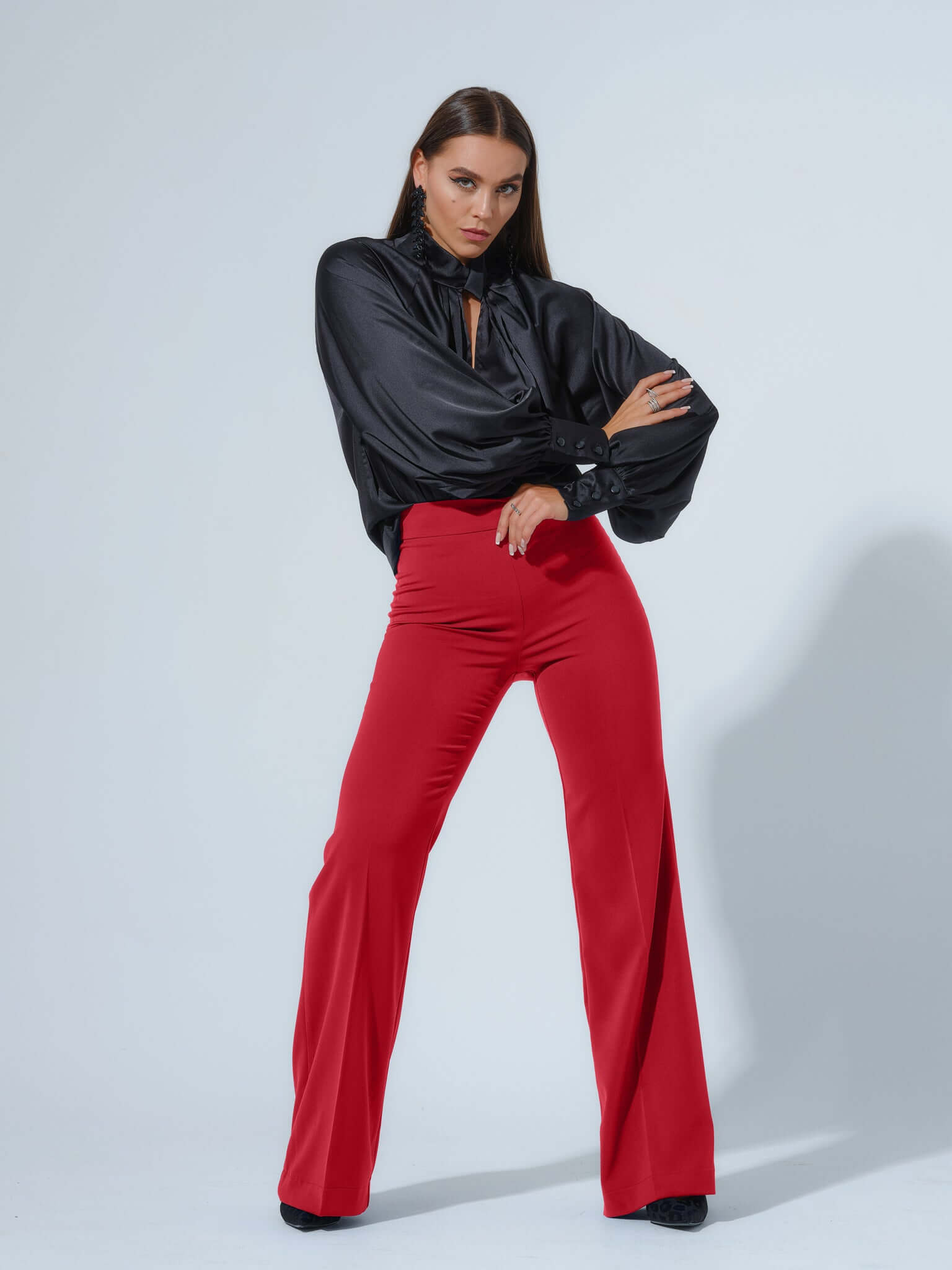 Red Ruched Front Tie Waist Slinky Trousers | Slinky Trousers | Rebellious  Fashion