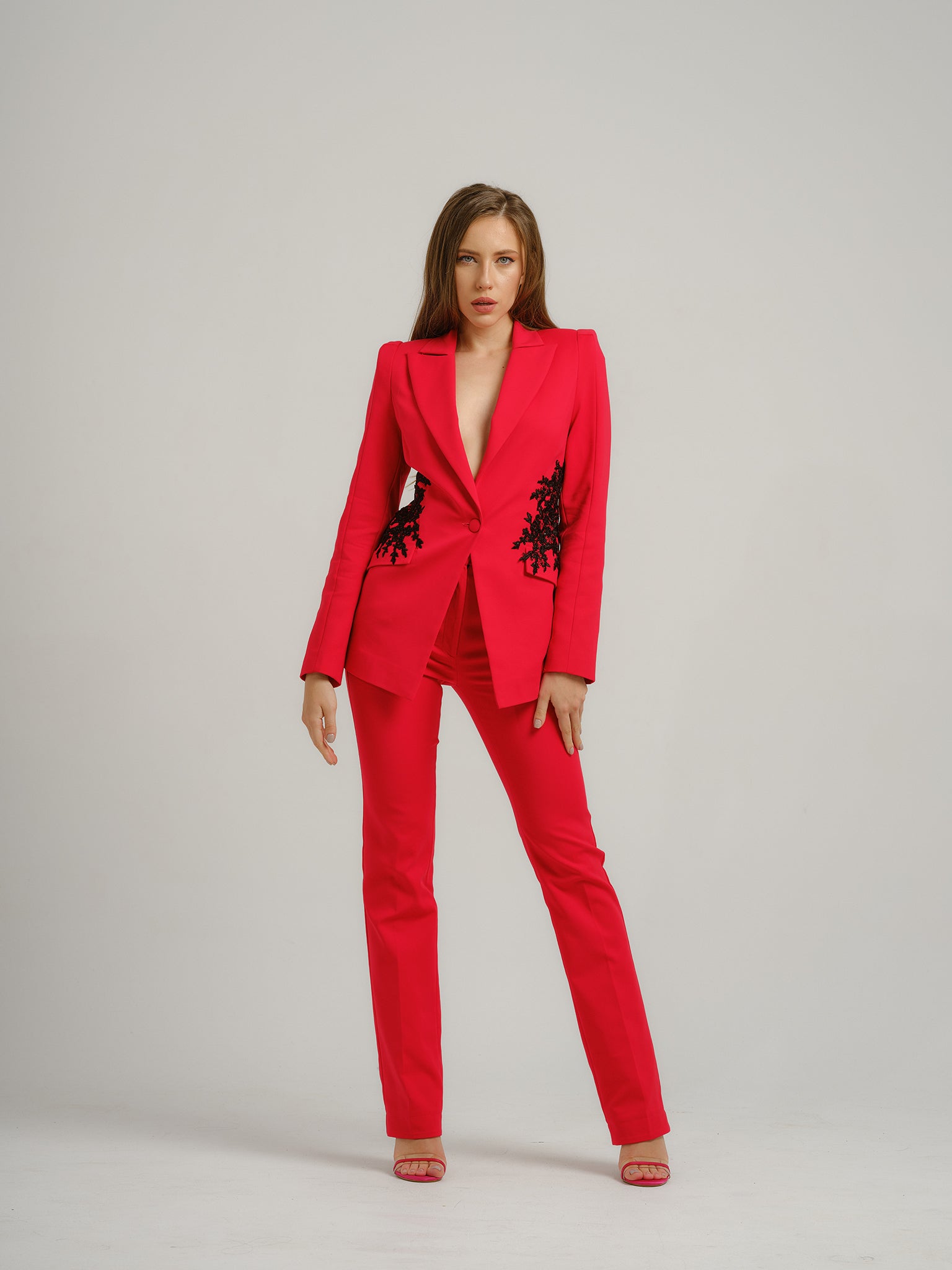 Red on sale fitted blazer