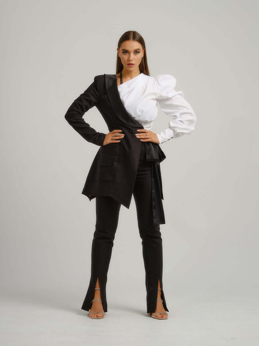 Double Identity Asymmetric Half Blazer by Tia Dorraine Women's Luxury Fashion Designer Clothing Brand