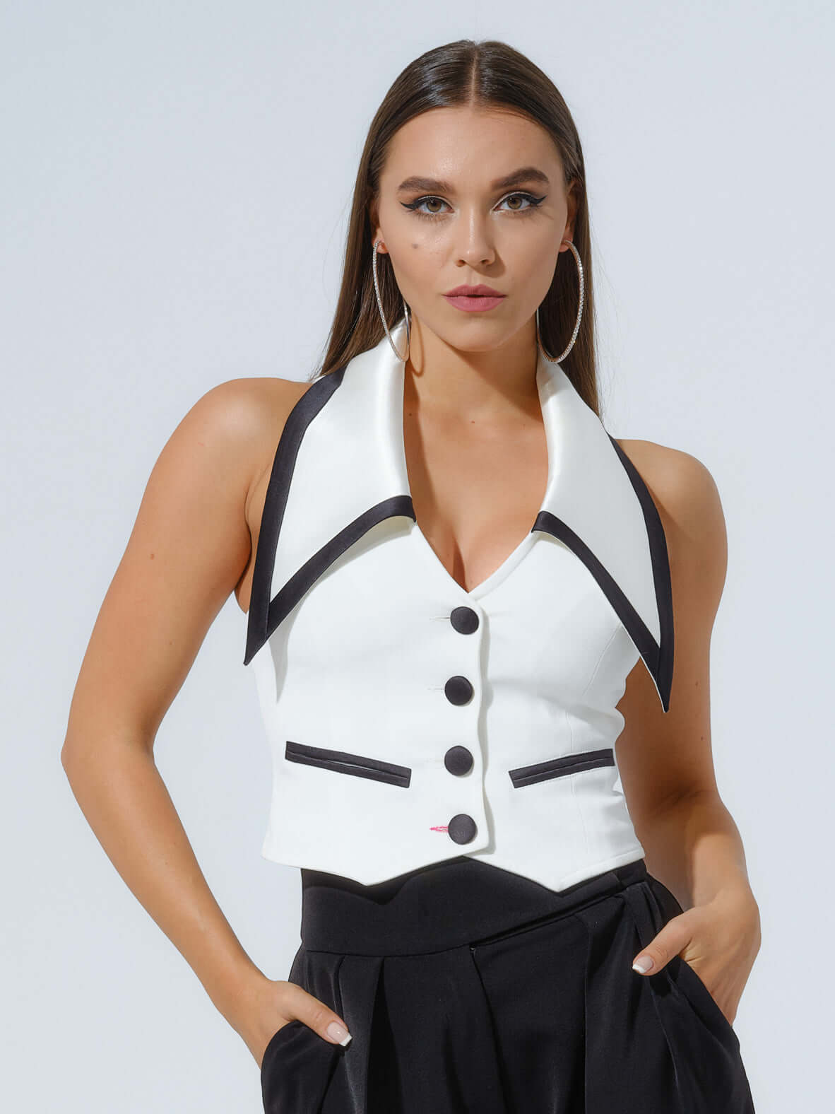 Born to Run Cropped Tailored Waistcoat - Pearl White by Tia Dorraine Women's Luxury Fashion Designer Clothing Brand