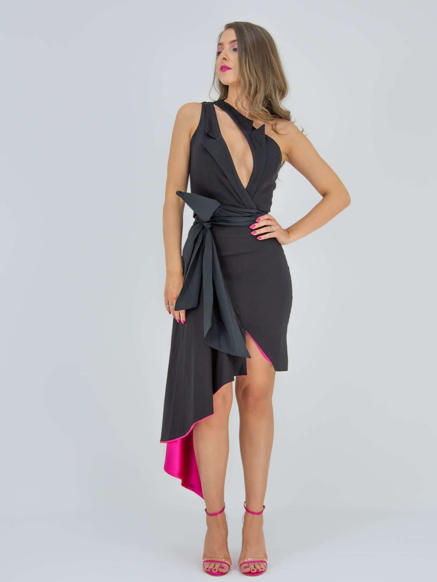 Corporate Elegance Asymmetric Midi Skirt - Black by Tia Dorraine Women's Luxury Fashion Designer Clothing Brand