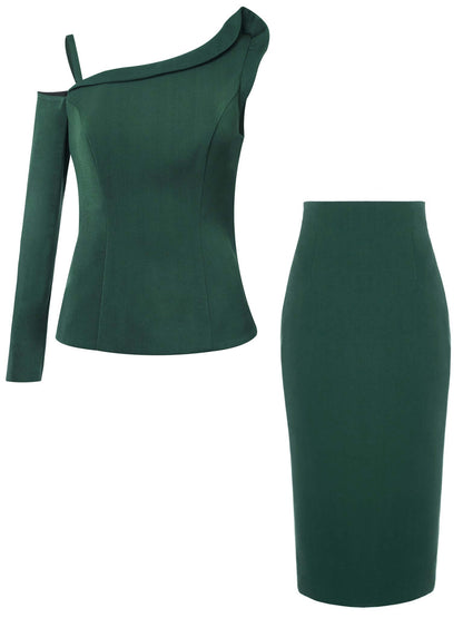 Emerald Dream Asymmetric Two-Piece Set by Tia Dorraine Women's Luxury Fashion Designer Clothing Brand