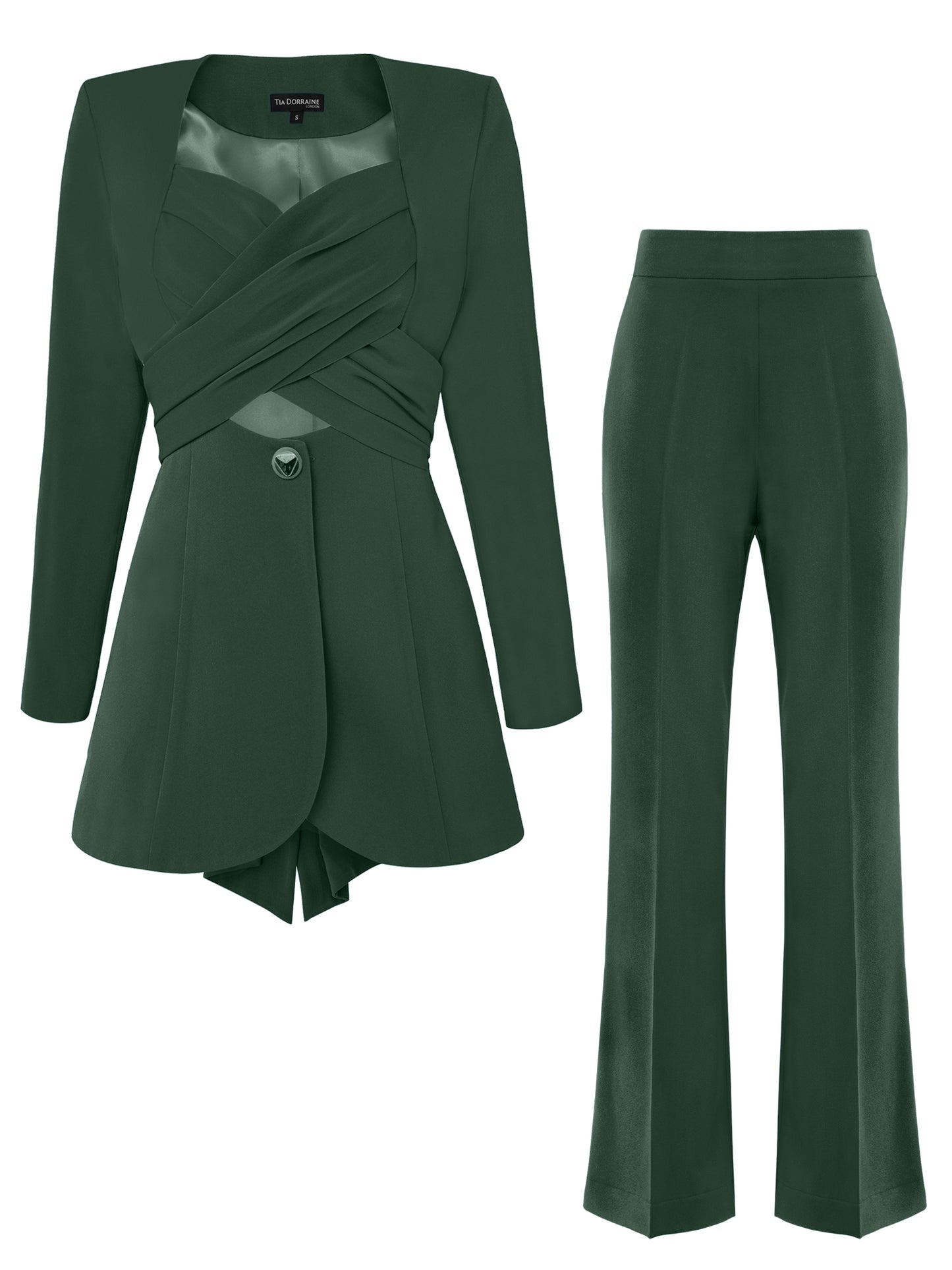 Emerald Dream Cross-Wrap Statement Suit by Tia Dorraine Women's Luxury Fashion Designer Clothing Brand