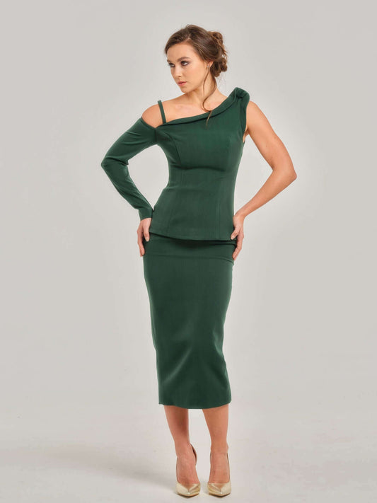 Emerald Dream Asymmetric Two-Piece Set by Tia Dorraine Women's Luxury Fashion Designer Clothing Brand