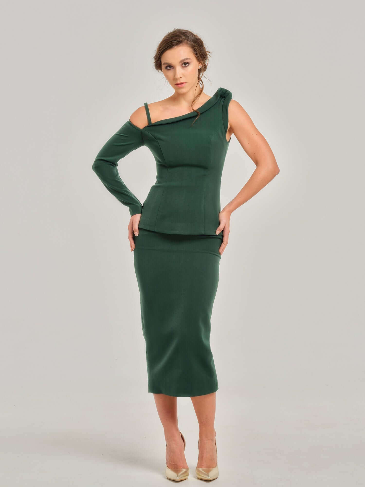 Emerald Dream Asymmetric Two-Piece Set by Tia Dorraine Women's Luxury Fashion Designer Clothing Brand