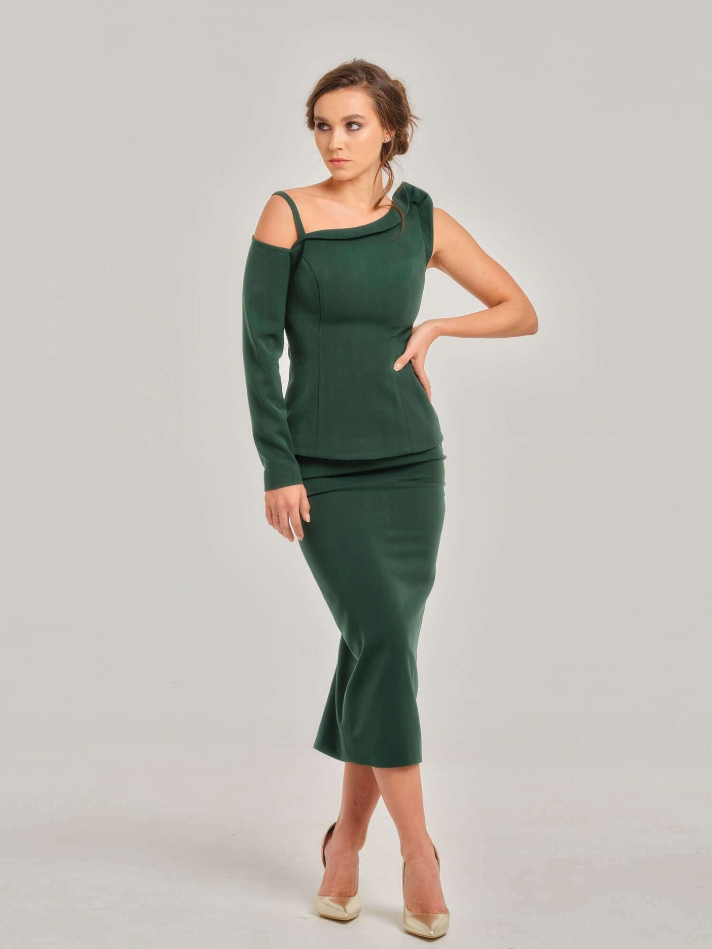 Emerald Dream Asymmetric Two-Piece Set by Tia Dorraine Women's Luxury Fashion Designer Clothing Brand