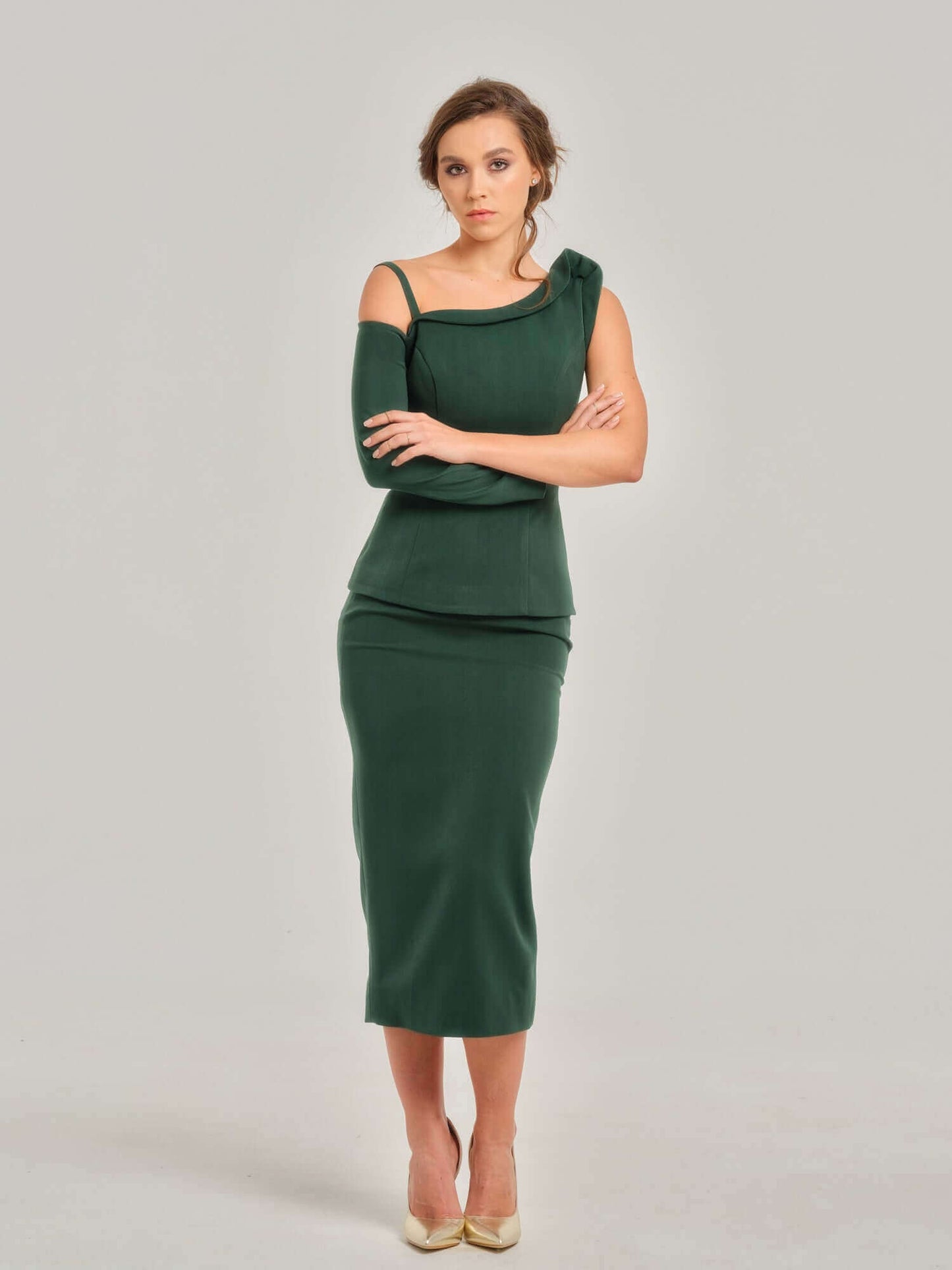 Emerald Dream Asymmetric Two-Piece Set by Tia Dorraine Women's Luxury Fashion Designer Clothing Brand