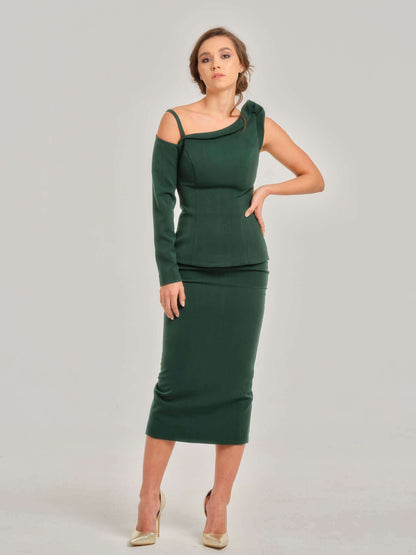 Emerald Dream Asymmetric Two-Piece Set by Tia Dorraine Women's Luxury Fashion Designer Clothing Brand