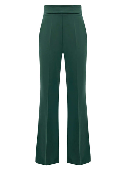 High-Waist Flared Trousers - Emerald Green by Tia Dorraine Women's Luxury Fashion Designer Clothing Brand