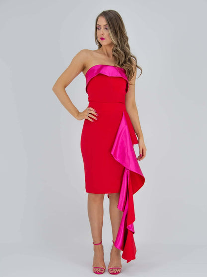 More is More Bodycon Midi Dress - Red by Tia Dorraine Women's Luxury Fashion Designer Clothing Brand