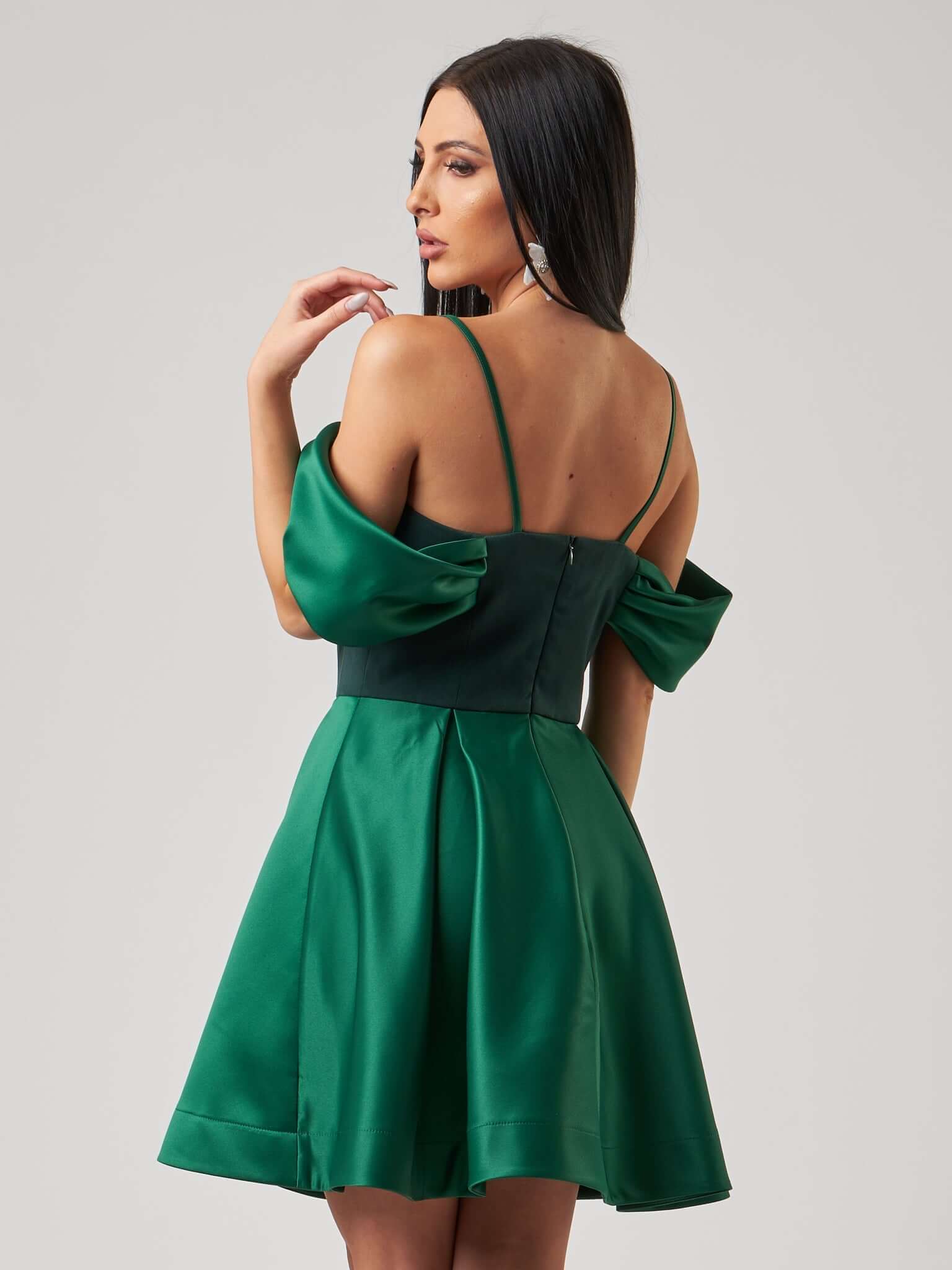 Mystique Flared Satin Mini Dress - Green by Tia Dorraine Women's Luxury Fashion Designer Clothing Brand