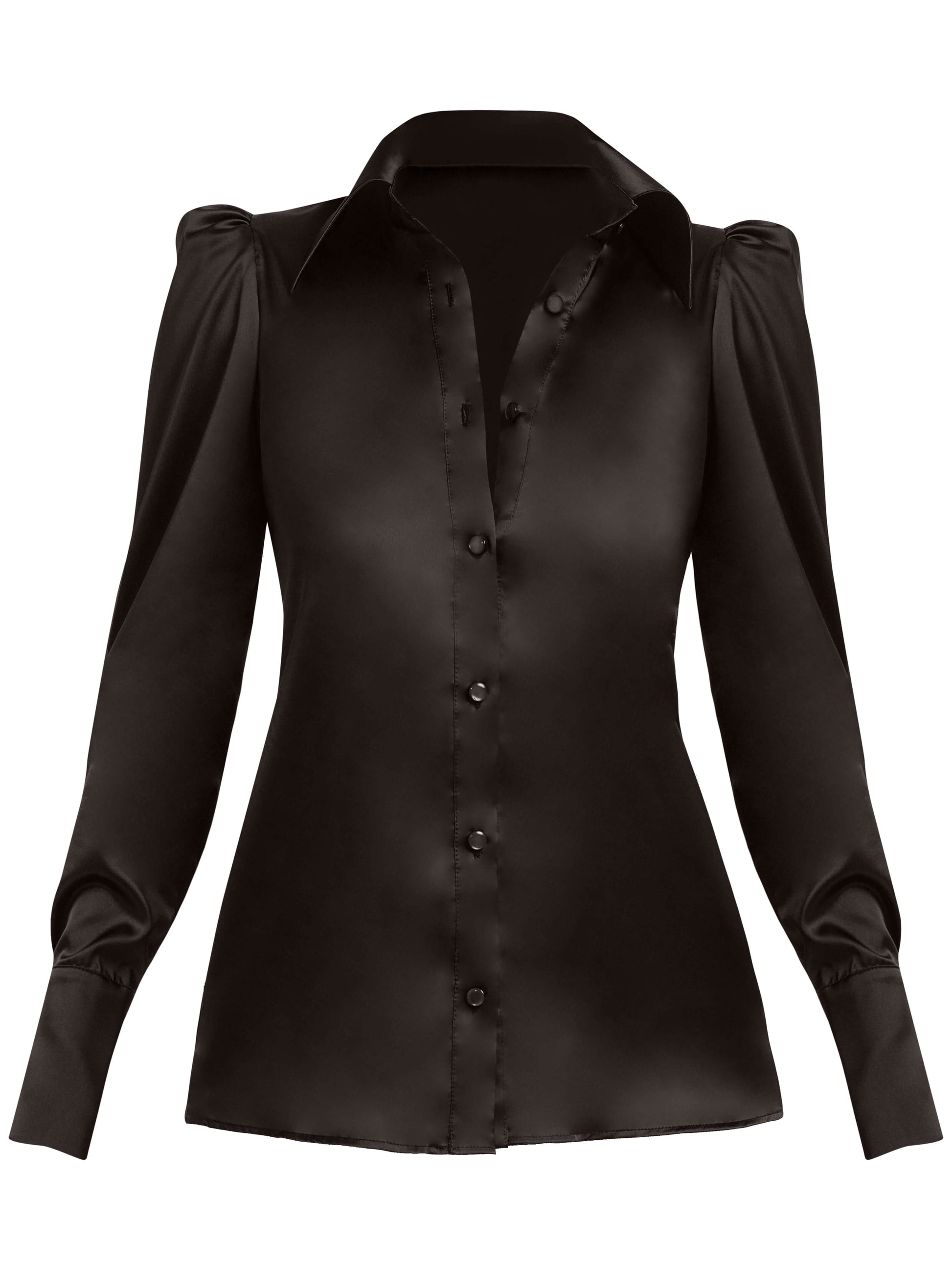 Royal Black Fitted Satin Shirt - Main Image