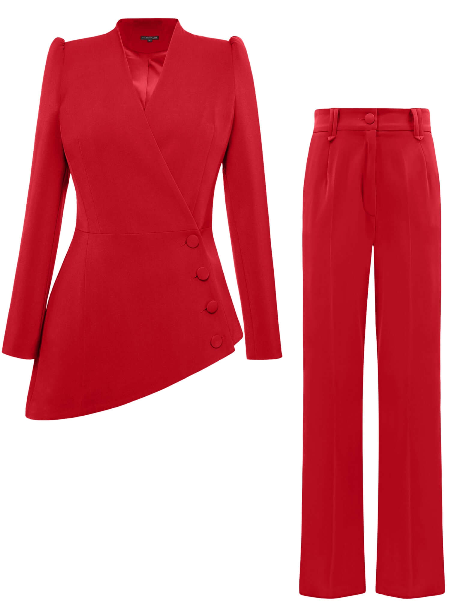 Fierce Red Asymmetric Power Suit by Tia Dorraine Women's Luxury Fashion Designer Clothing Brand