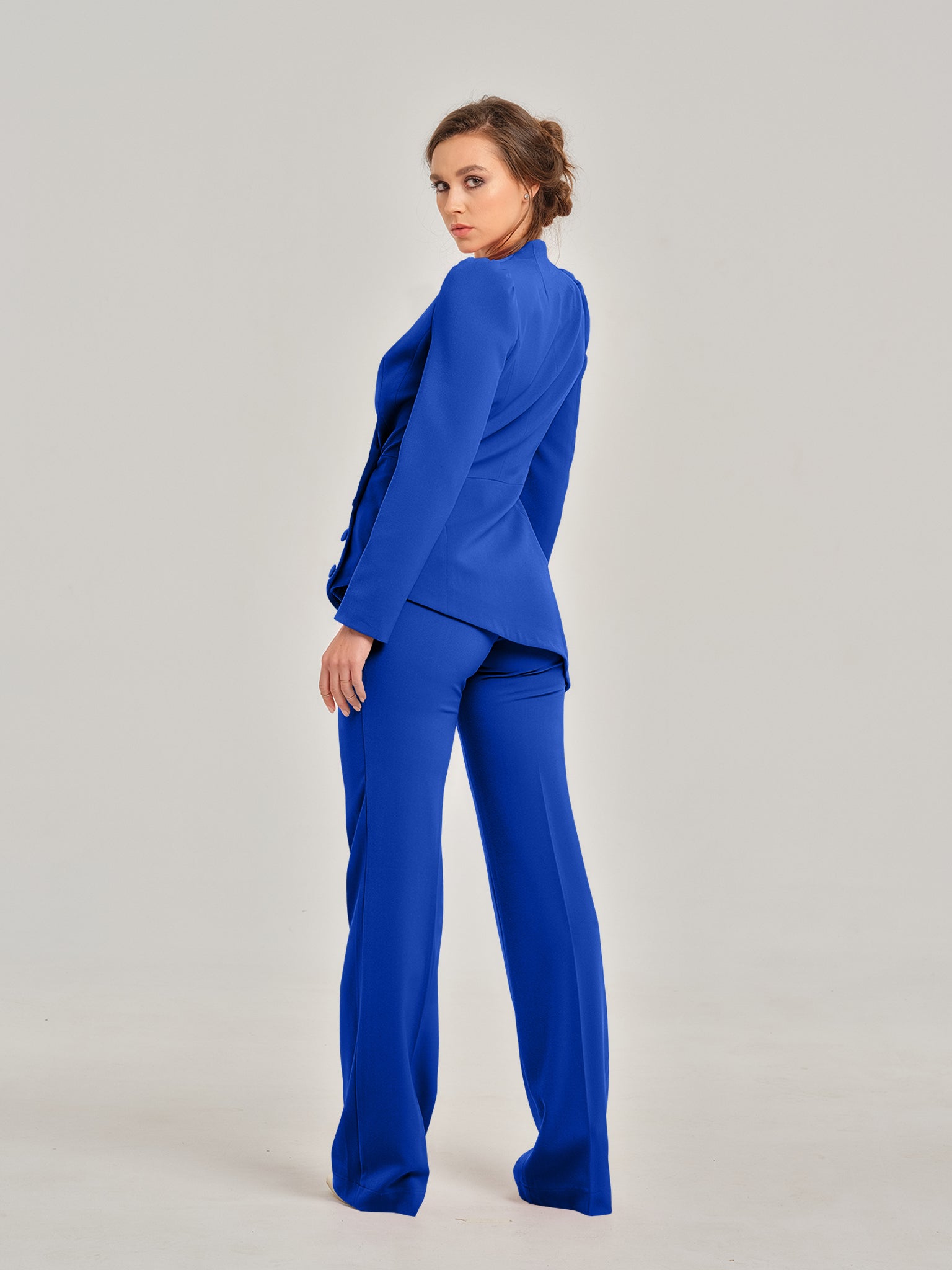 Royal Azure High-Waist Straight-Leg Trousers by Tia Dorraine Women's Luxury Fashion Designer Clothing Brand