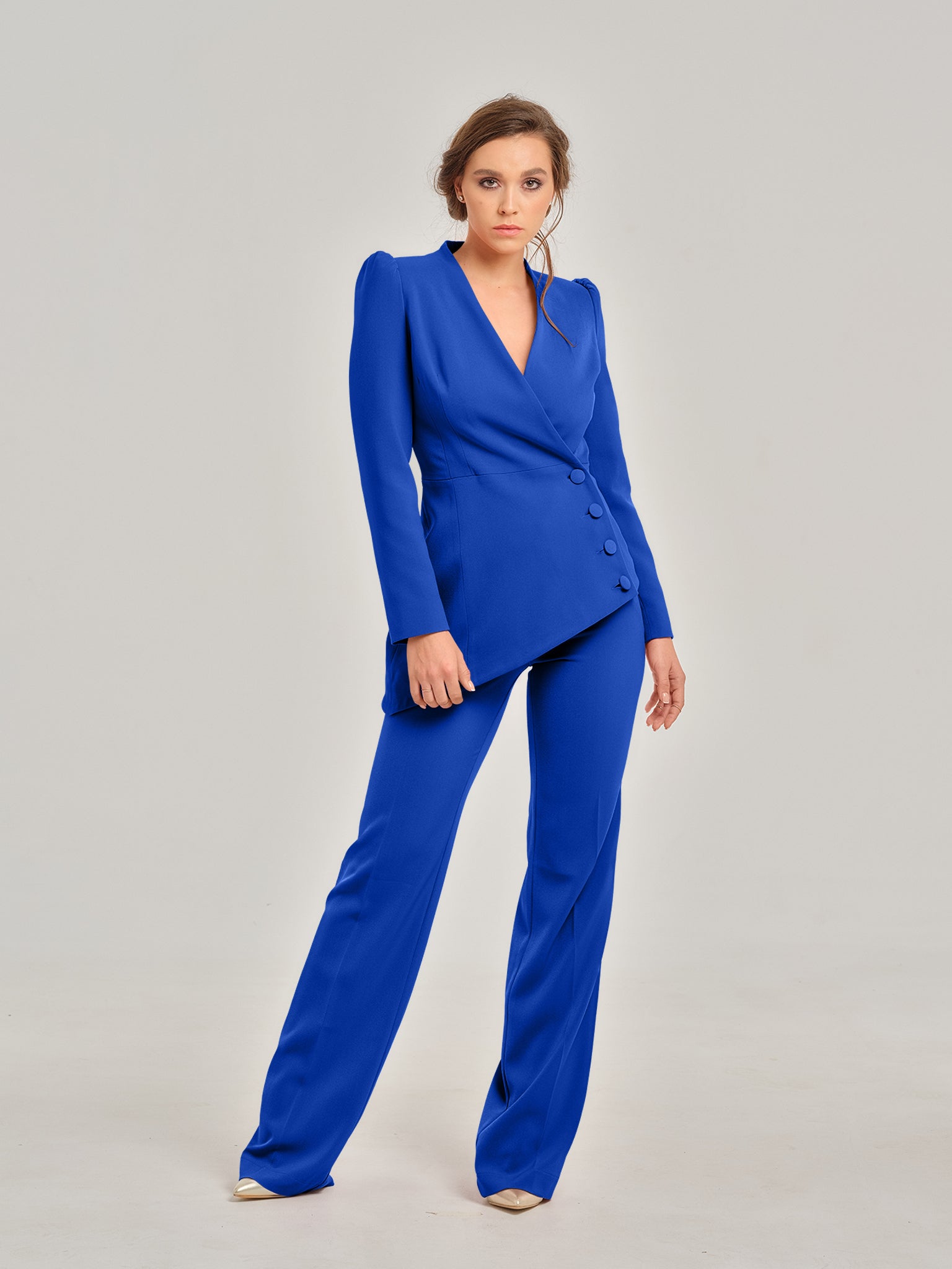 Royal Azure High-Waist Straight-Leg Trousers by Tia Dorraine Women's Luxury Fashion Designer Clothing Brand