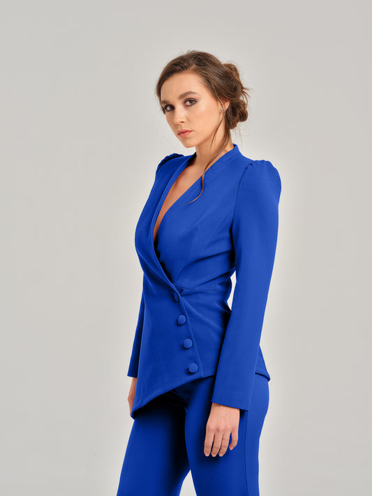 Royal Azure Asymmetric Power Suit by Tia Dorraine Women's Luxury Fashion Designer Clothing Brand