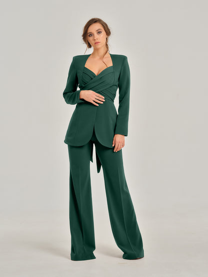 Emerald Dream Cross-Wrap Statement Suit by Tia Dorraine Women's Luxury Fashion Designer Clothing Brand